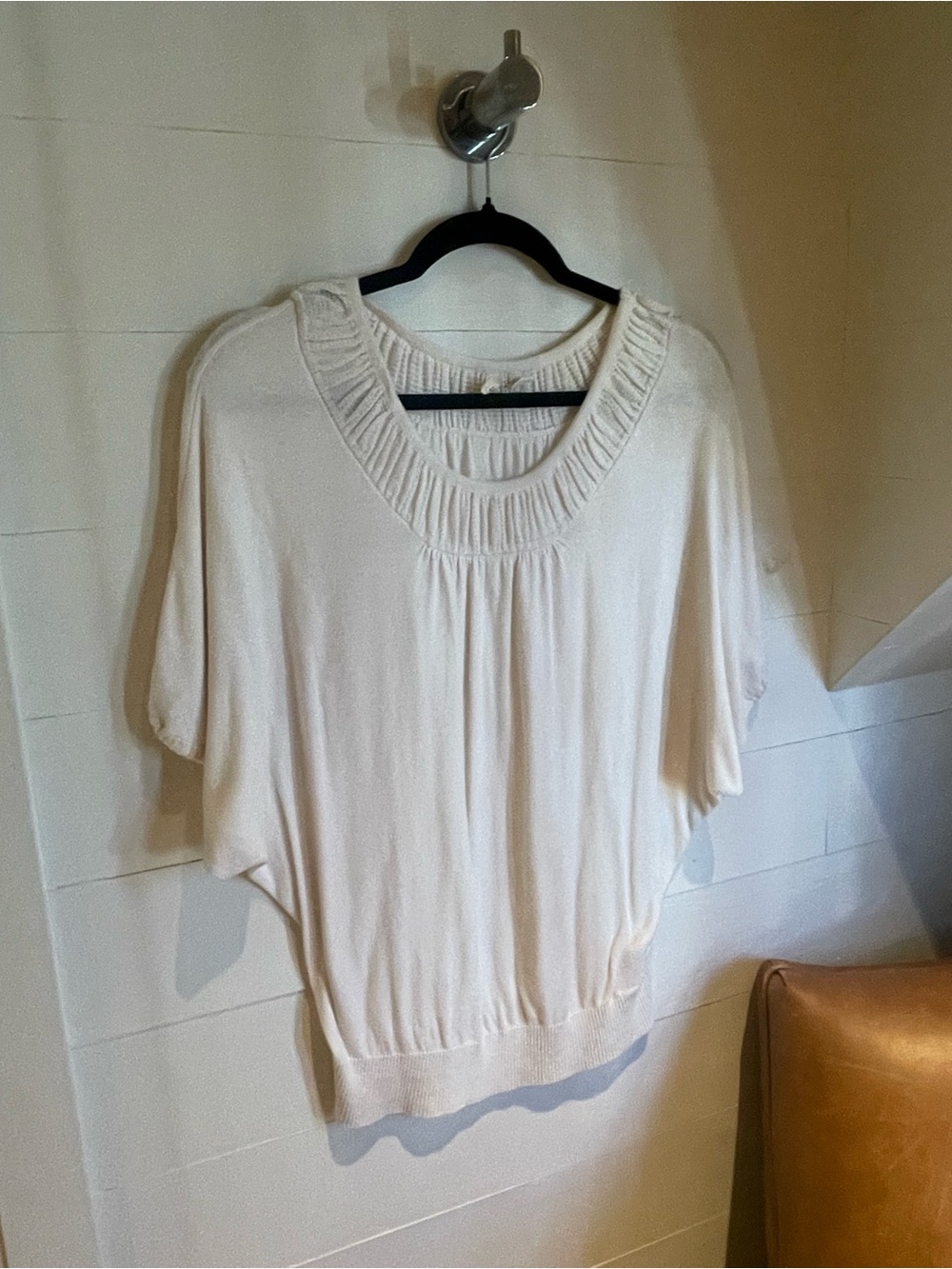 Moth Cream Scoop-Neck Batwing Sleeve Top